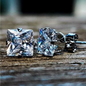 .925 Sterling silver Princess Cut Stud Earrings
